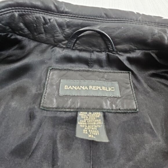 Banana Republic Full Zip Leather Jacket Men's XL Jet Black Long Sleeves EUC LN - Picture 12 of 16